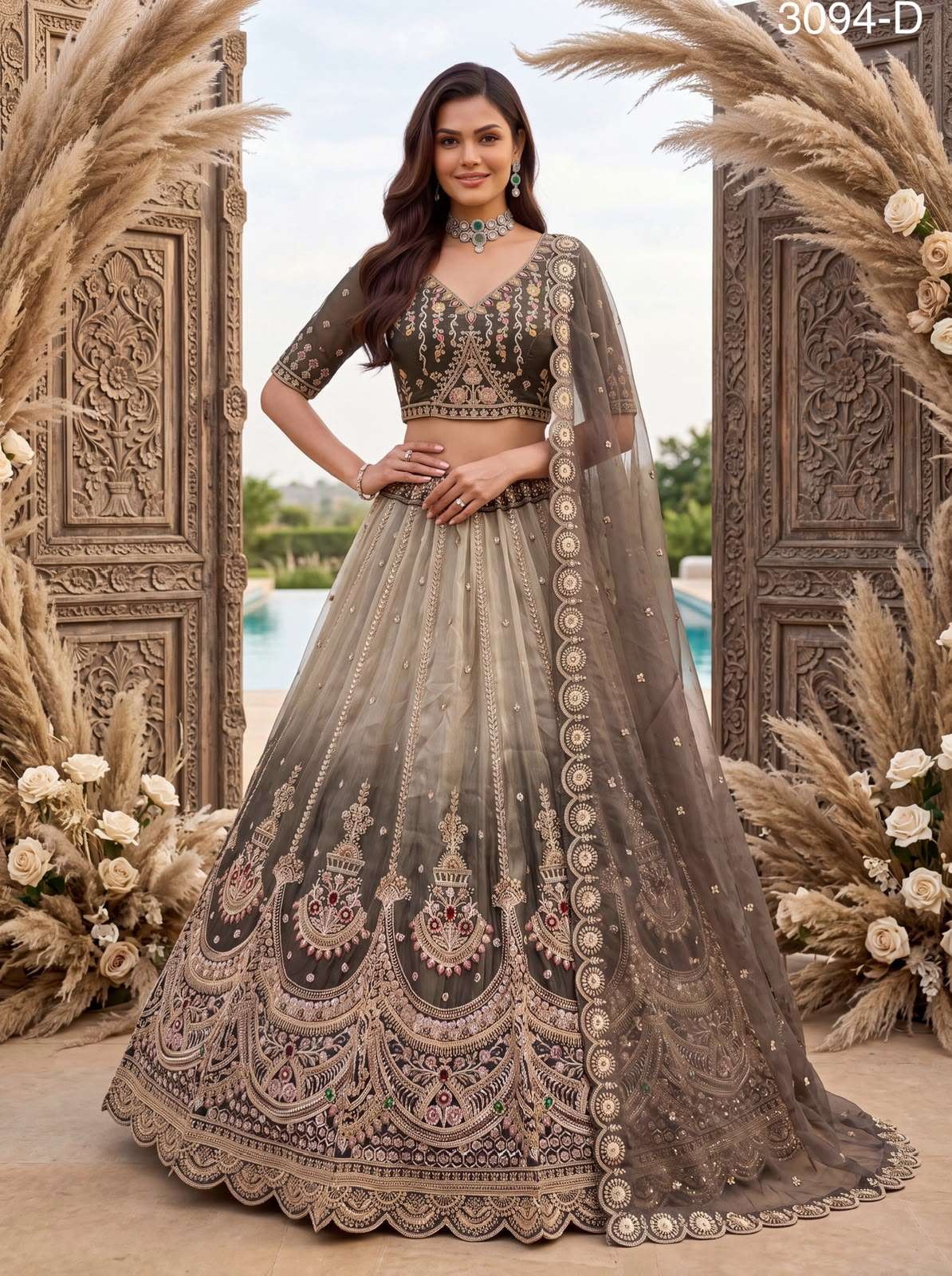 Art Of beautiful Work in Shaded Color Designer Chandnia Silk fabric Lehenga Choli Wholesale in surat 3094